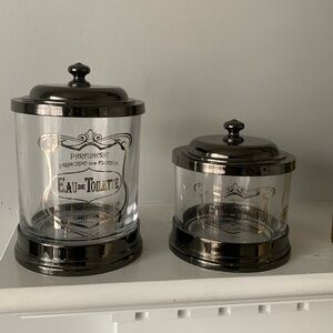 Bella Luxe Bathroom Glass Jars set bathroom storage organizers dark chrome metal